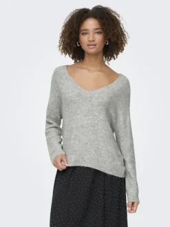 Only Pullover & Sweatshirts*ONLARIZONA LS SEQUINS V-NECK PUL KNT Light Grey Melange