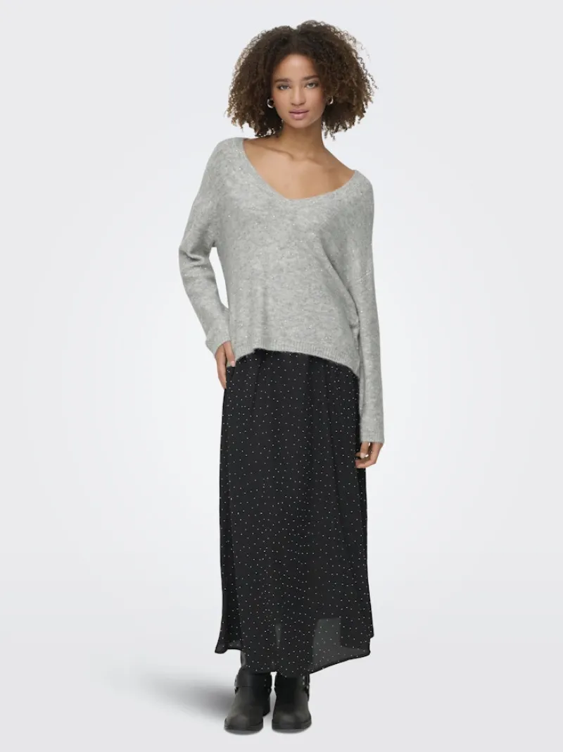 Only Pullover & Sweatshirts*ONLARIZONA LS SEQUINS V-NECK PUL KNT Light Grey Melange