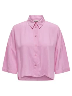 Only Blusen*ONLASTRID LIFE 2/4 CROP SHIRT WVN NOOS begonia pink