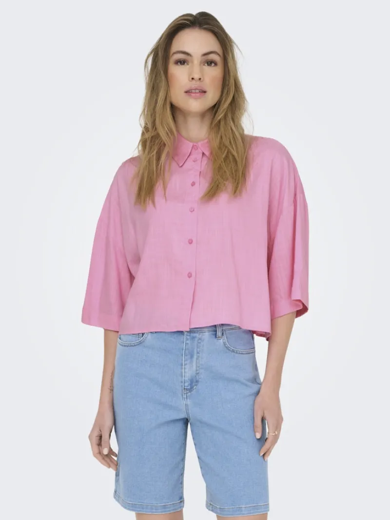 Only Blusen*ONLASTRID LIFE 2/4 CROP SHIRT WVN NOOS begonia pink