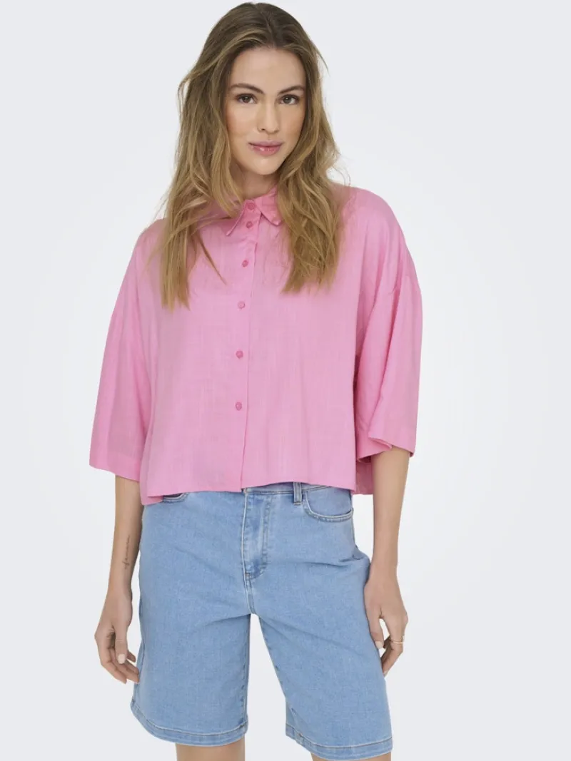 Only Blusen*ONLASTRID LIFE 2/4 CROP SHIRT WVN NOOS begonia pink