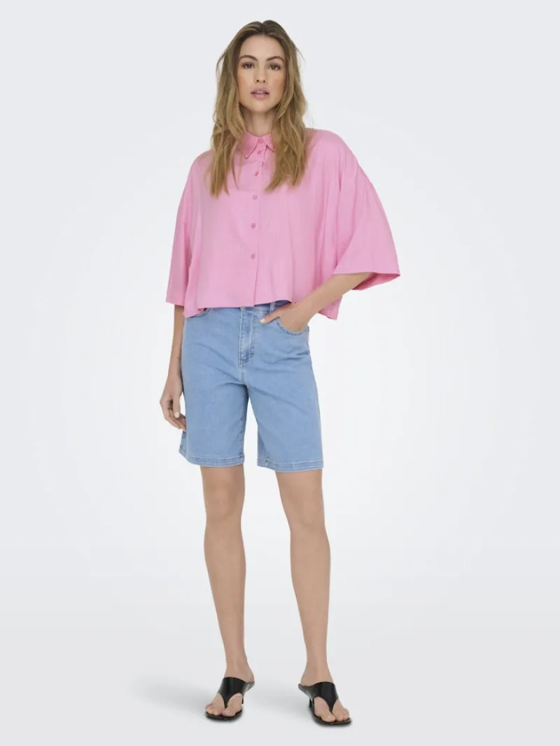 Only Blusen*ONLASTRID LIFE 2/4 CROP SHIRT WVN NOOS begonia pink