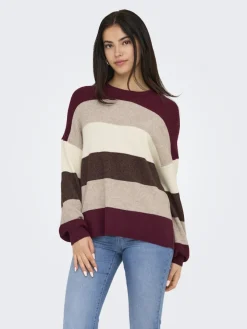 Only Pullover & Sweatshirts*ONLATIA LIFE L/S STRIPE PULLOV KNT NOOS zinfandel