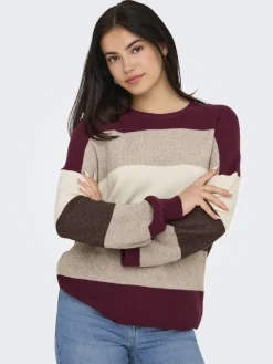 Only Pullover & Sweatshirts*ONLATIA LIFE L/S STRIPE PULLOV KNT NOOS zinfandel