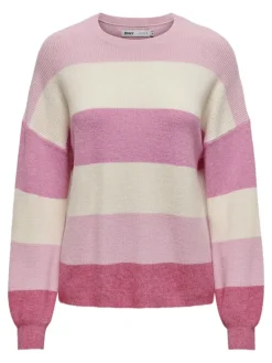Only Pullover & Sweatshirts*ONLATIA L/S STRIPE PULLOV KNT NOOS pink lady