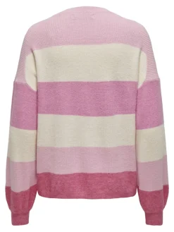 Only Pullover & Sweatshirts*ONLATIA L/S STRIPE PULLOV KNT NOOS pink lady