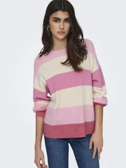 Only Pullover & Sweatshirts*ONLATIA L/S STRIPE PULLOV KNT NOOS pink lady