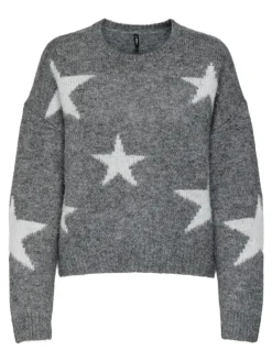 Only Pullover & Sweatshirts*ONLAZU LS STAR O-NECK KNT Dark Grey Melange