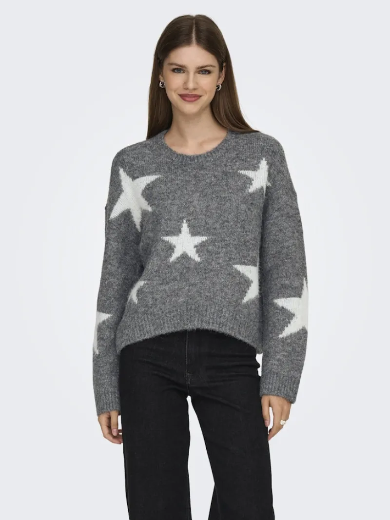 Only Pullover & Sweatshirts*ONLAZU LS STAR O-NECK KNT Dark Grey Melange