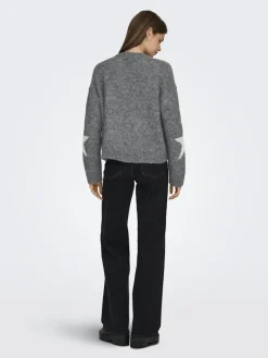 Only Pullover & Sweatshirts*ONLAZU LS STAR O-NECK KNT Dark Grey Melange