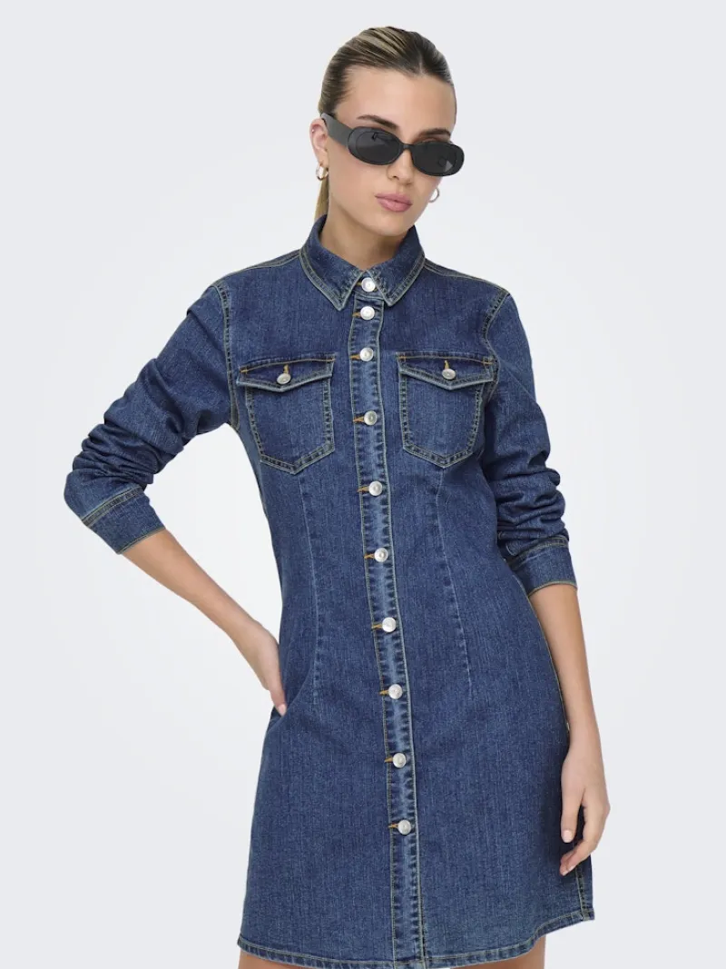 Only Kleider*ONLBELIEVE LS STRETCH DNM DRESS QYT Medium Blue Denim