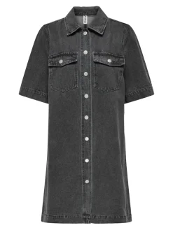 Only Kleider*ONLBELLE S/S BUTTON DRESS DNM GUA NOOS Washed Black