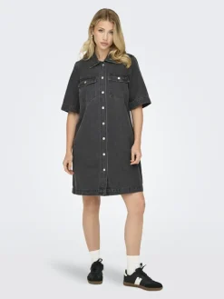 Only Kleider*ONLBELLE S/S BUTTON DRESS DNM GUA NOOS Washed Black