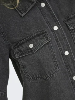 Only Kleider*ONLBELLE S/S BUTTON DRESS DNM GUA NOOS Washed Black