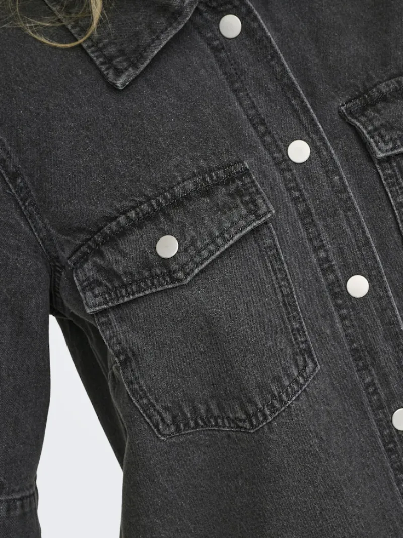 Only Kleider*ONLBELLE S/S BUTTON DRESS DNM GUA NOOS Washed Black