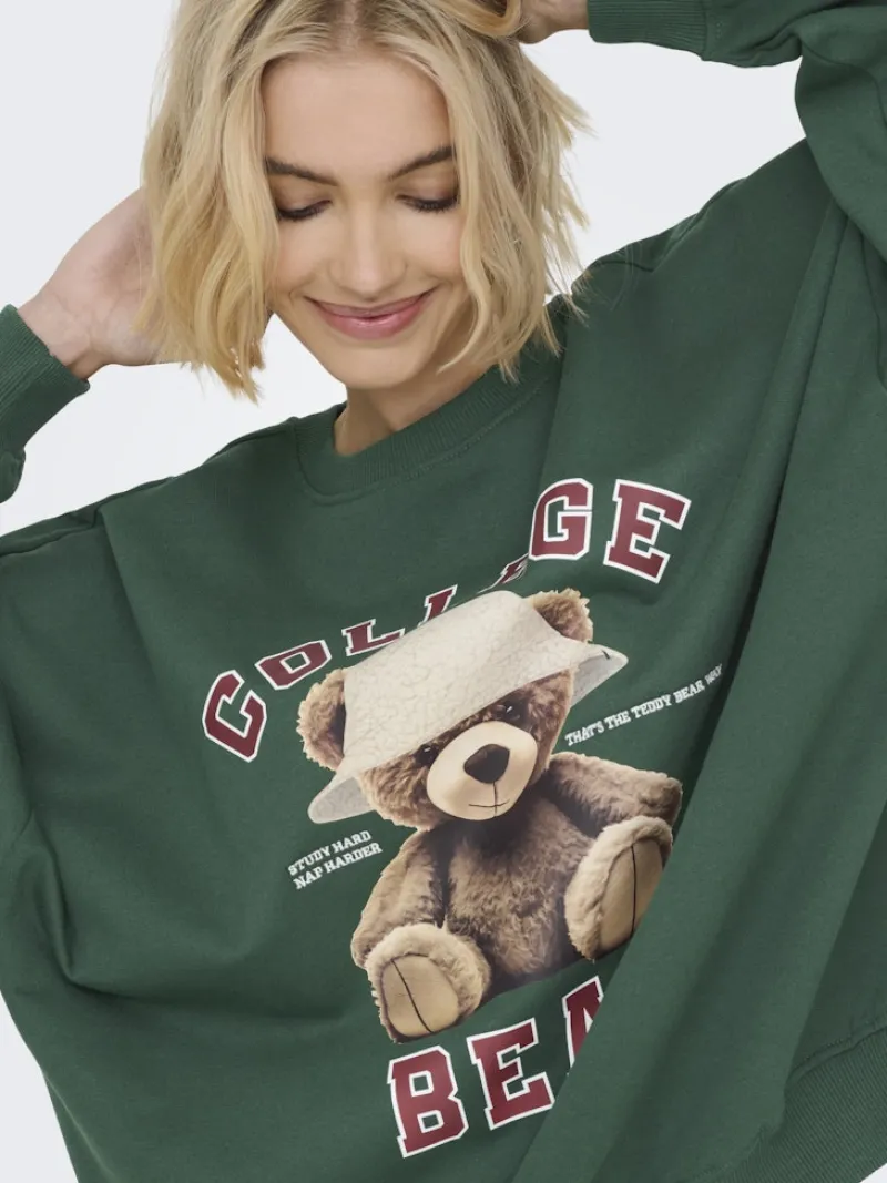 Only Pullover & Sweatshirts*ONLBILA L/S BEAR O-NECK SWT Pineneedle