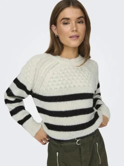 Only Pullover & Sweatshirts*ONLBILLIE LIFE LS STRIPE O-NECK EX KNT Cloud Dancer