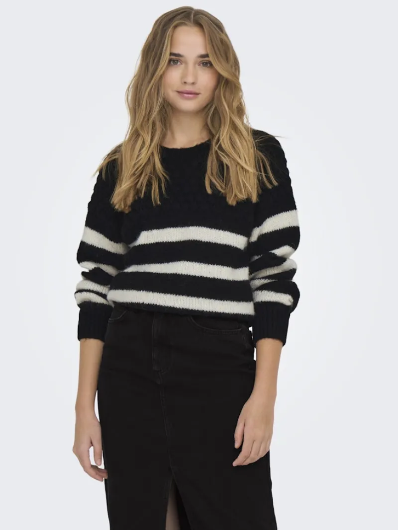 Only Pullover & Sweatshirts*ONLBILLIE LIFE LS STRIPE O-NECK EX KNT Black