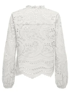 Only Blusen*ONLBINE LALISA LS V-NECK EMB TOP WVN Cloud Dancer