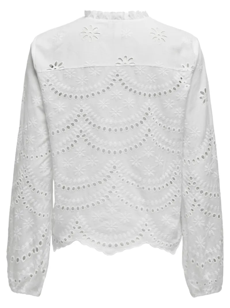 Only Blusen*ONLBINE LALISA LS V-NECK EMB TOP WVN Bright White