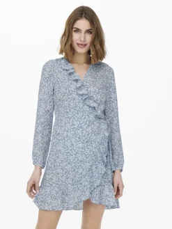 Only Kleider*ONLCARLY L/S WRAP SHORT DRESS NOOS WVN Cashmere Blue