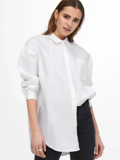 Only Blusen*ONLCORINA LS LOOSE SHIRT WVN Bright White