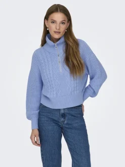 Only Pullover & Sweatshirts*ONLDORITTA LS CABLE ZIP HIG NECK KNT grapemist