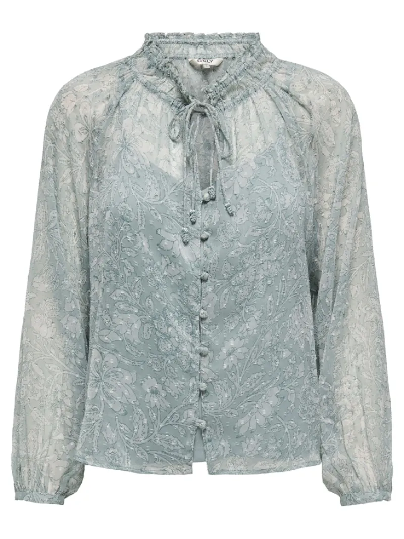 Only Blusen*ONLELIZA LIFE LS V-NECK STRING TOP WVN fog green