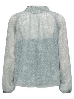 Only Blusen*ONLELIZA LIFE LS V-NECK STRING TOP WVN fog green