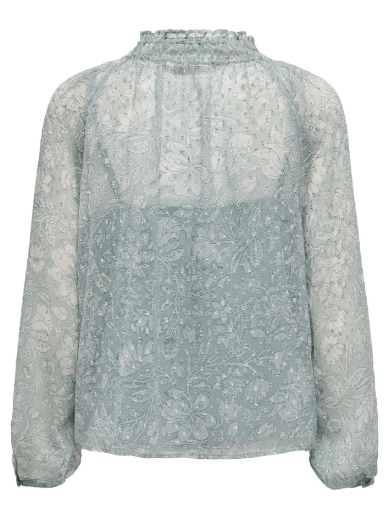 Only Blusen*ONLELIZA LIFE LS V-NECK STRING TOP WVN fog green