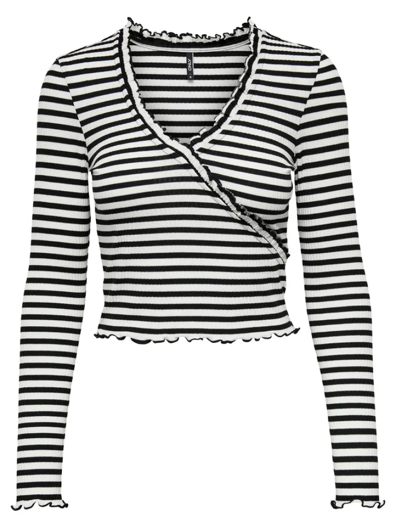 Only Shirts*ONLELLA L/S WRAP FRILL TOP JRS black2