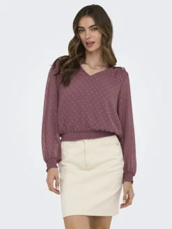 Only Blusen*ONLELMIRA LIFE NEW DOBBY L/S TOP NOOS rose brown