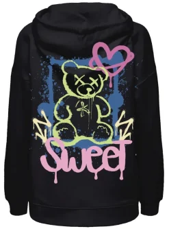 Only Pullover & Sweatshirts*ONLELODIE L/S GRAFITTI HOOD BOX SWT black4