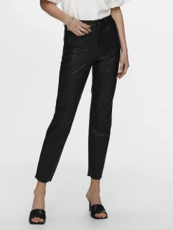 Only Hosen*ONLEMILY HW ST ANK FAUX LEATHER PNT NOOS Black