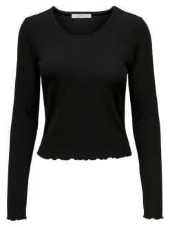 Only Shirts*ONLEMMA L/S O-NECK SHORT TOP NOOS JRS Black