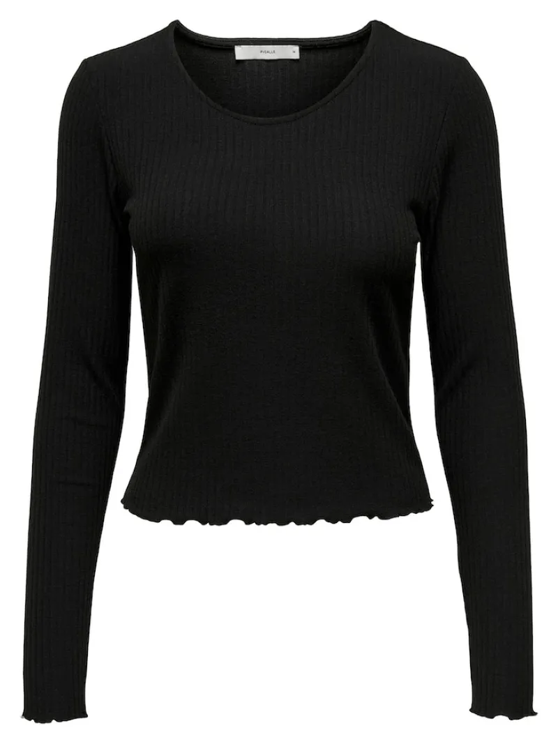 Only Shirts*ONLEMMA L/S O-NECK SHORT TOP NOOS JRS Black