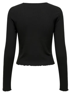 Only Shirts*ONLEMMA L/S O-NECK SHORT TOP NOOS JRS Black