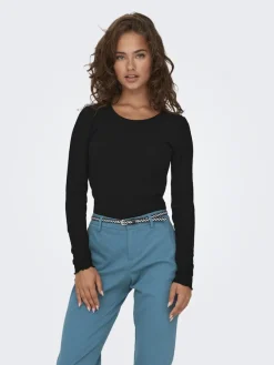 Only Shirts*ONLEMMA L/S O-NECK SHORT TOP NOOS JRS Black