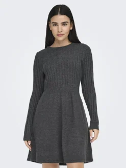 Only Kleider*ONLFIA LS CABLE DRESS CS KNT Dark Grey Melange