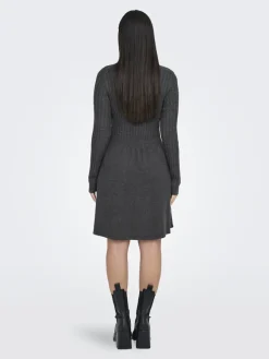 Only Kleider*ONLFIA LS CABLE DRESS CS KNT Dark Grey Melange