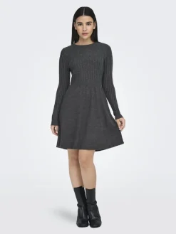Only Kleider*ONLFIA LS CABLE DRESS CS KNT Dark Grey Melange