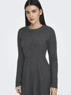 Only Kleider*ONLFIA LS CABLE DRESS CS KNT Dark Grey Melange