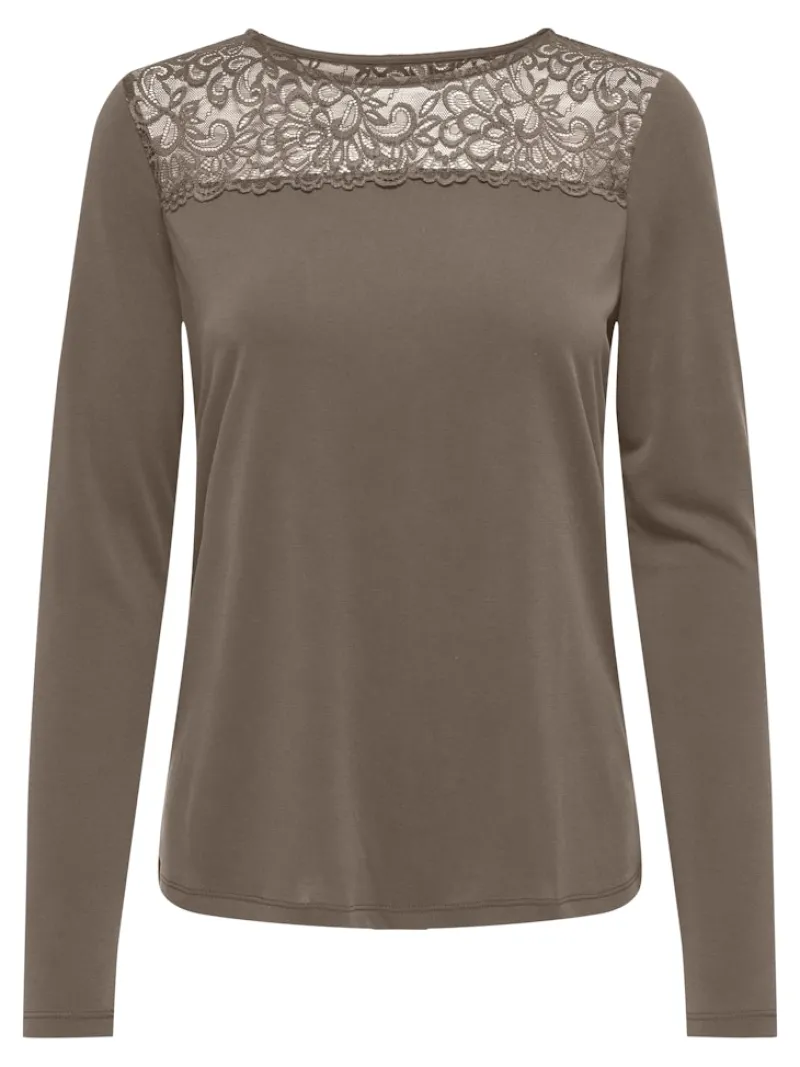Only Shirts*ONLFREE LIFE L/S O-NECK LACE TOP JRS Walnut