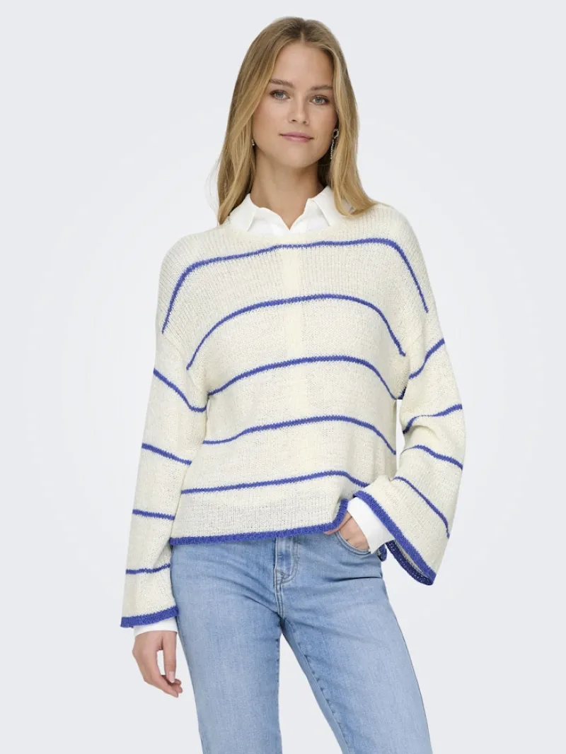 Only Pullover & Sweatshirts*ONLGEENA 7/8 STRIPE O-NECK KNT NOOS cloud dancer2