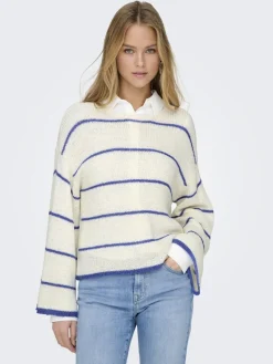 Only Pullover & Sweatshirts*ONLGEENA 7/8 STRIPE O-NECK KNT NOOS cloud dancer2