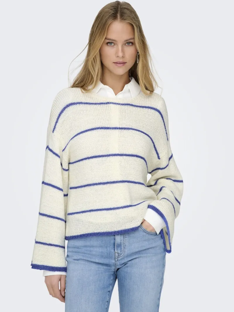 Only Pullover & Sweatshirts*ONLGEENA 7/8 STRIPE O-NECK KNT NOOS cloud dancer2