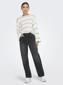 Only Pullover & Sweatshirts*ONLGEENA 7/8 STRIPE O-NECK KNT NOOS cloud dancer1