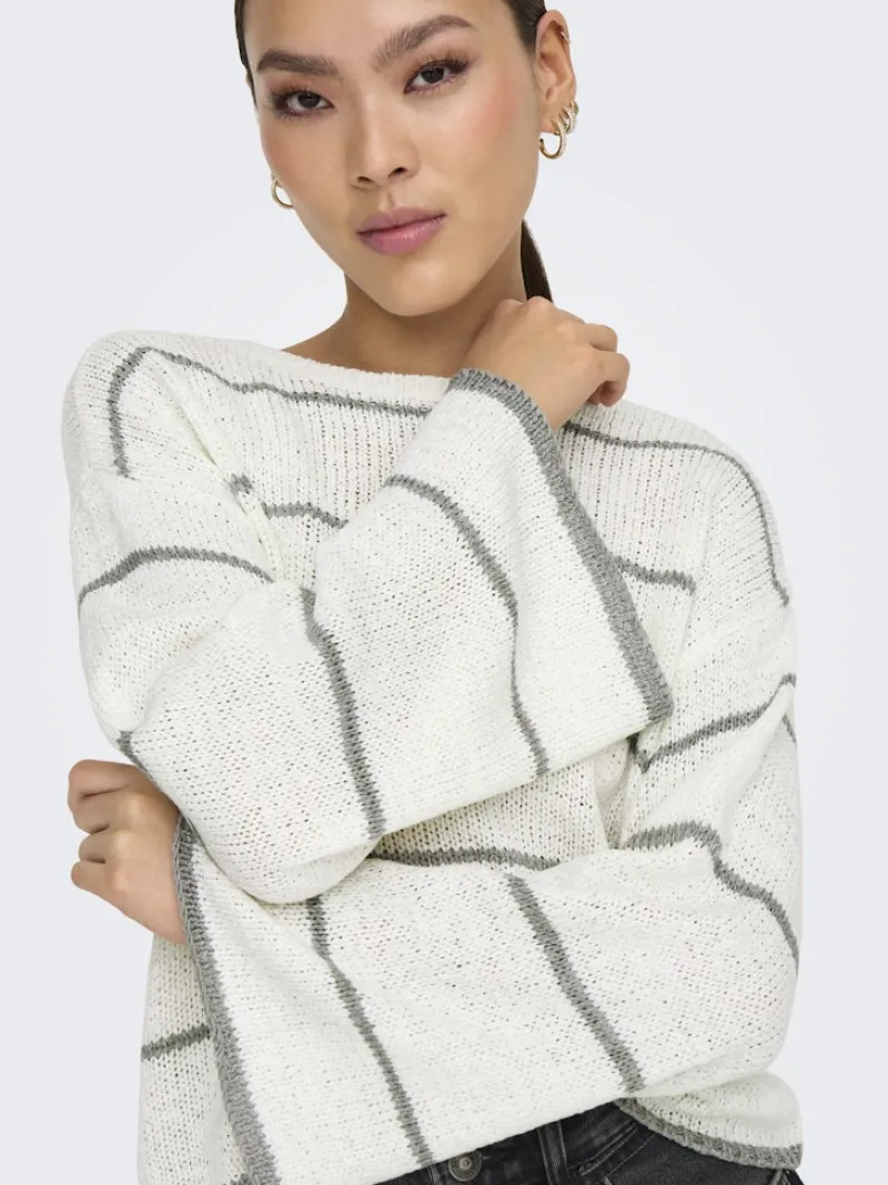 Only Pullover & Sweatshirts*ONLGEENA 7/8 STRIPE O-NECK KNT NOOS cloud dancer1