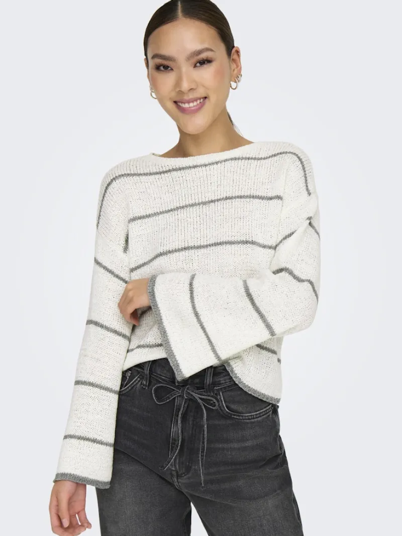 Only Pullover & Sweatshirts*ONLGEENA 7/8 STRIPE O-NECK KNT NOOS cloud dancer1