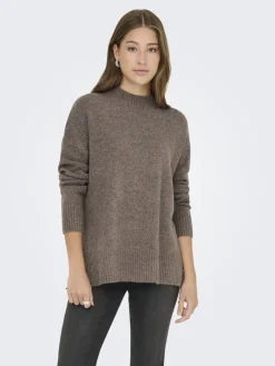Only Pullover & Sweatshirts*ONLHAZEL LS HIGHNECK OVERS RP KNT brown lentil